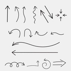 Collection of hand drawn arrows, vector set