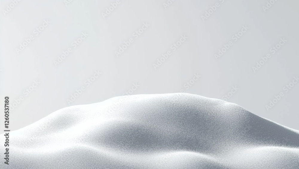Poster Hyperrealistic depiction of a snow-covered hill with smooth, gentle curves against a plain white background, emphasizing simplicity and tranquility