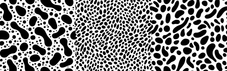 Obraz premium A contemporary design featuring a seamless black and white pattern with droplets, set against a monochrome abstract floral backdrop