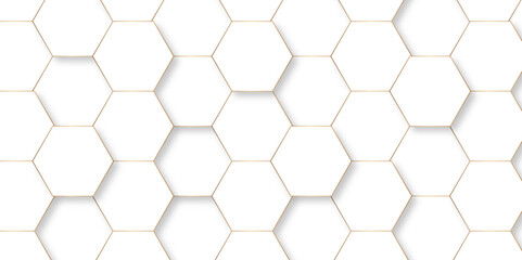 Naklejka premium Abstract white and golden lines 3d Hexagonal structure futuristic background. Modern simple style hexagonal graphic concept. White hexagonal pattern background, with copy space abstract banner use.