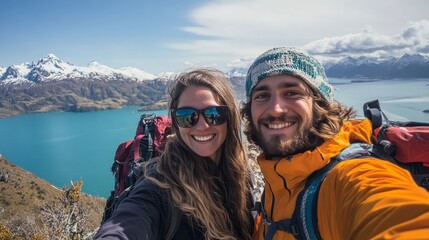 Couple Hiking Adventure in the Majestic Mountains