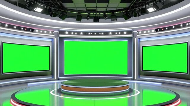 Virtual News Studio with Green Screen for Broadcast and Media Production