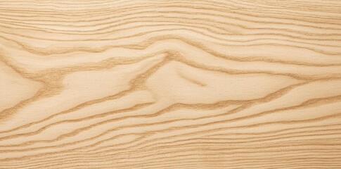 Naklejka premium Close-up view of light wood surface showcasing its natural grain patterns and subtle sheen, set against a clean white background for contrast