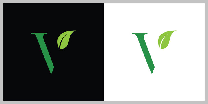 Initial letter v monogram logo with leaf