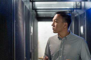 asian engineer working in database