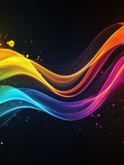 Colorful abstract wavy lines with rainbow gradient on dark background, colorful, colorful waves