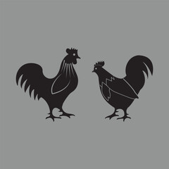Rooster and Hen Silhouette