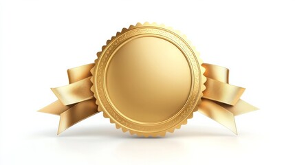 Golden seal with ribbons achievement award success celebration prestige honor victory triumph excellence quality recognition accomplishment reward