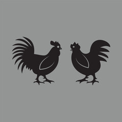 Rooster and Hen Silhouette
