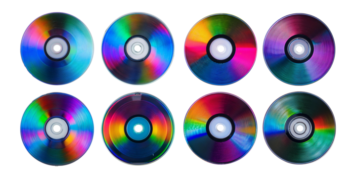 Colorful and Reflective compact discs arranged in a grid pattern