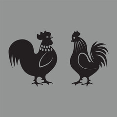 Rooster and Hen Silhouettes