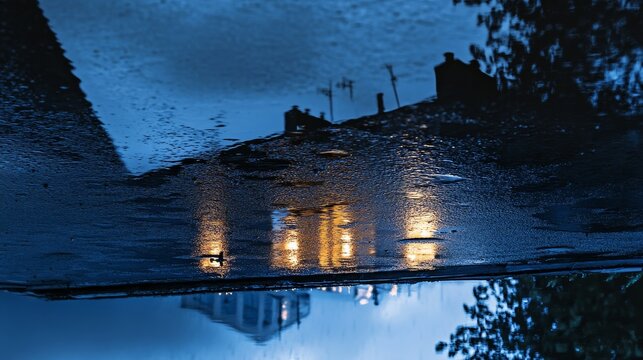 Night City Reflection in a Puddle