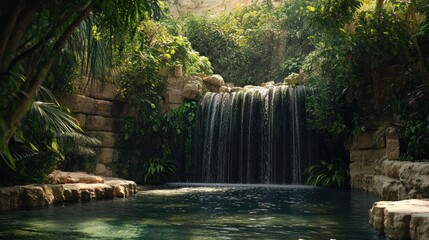Lush Oasis Waterfall Pool, Tranquil Garden Retreat