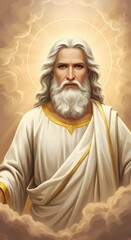 Naklejka premium Divine God Illustration: Majestic, Ethereal, and Spiritual Artwork for Religious and Inspirational Projects