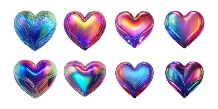 Colorful Glossy Hearts Collection for Romantic Design Projects