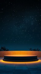 Empty Illuminated Concrete Stage at Night Under Starry Sky