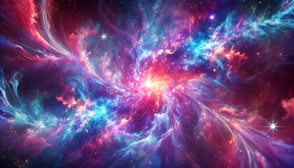 幻想的な宇宙の爆発 – 鮮やかな星雲と光のエネルギー