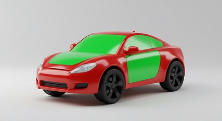Red Sportscar with Green Chroma Key for Editing and Mockups