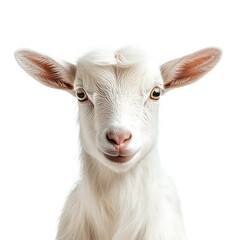 Adorable white goat kid portrait, studio shot, white background, farm animal