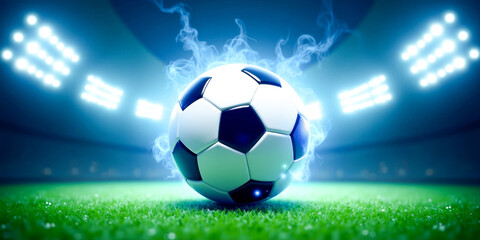 Fototapeta premium close-up view of a soccer ball in a stadium setting