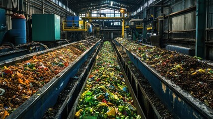Waste Processing Facility with Rows of Mixed Waste Materials
