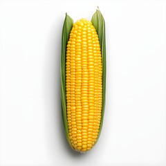 Obraz premium Fresh corn on the cob with vibrant yellow kernels, partially husked, set against a clean white background.