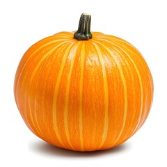 Obraz premium Bright orange pumpkin with vertical stripes, perfect for autumn decorations, Halloween, and seasonal cooking.