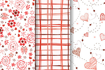 Red Velvet Valentines Day wallpapers Floral Line Heart And Butterflies Patterns