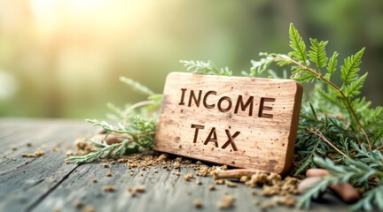 Naklejka premium rustic wooden sign displaying income tax