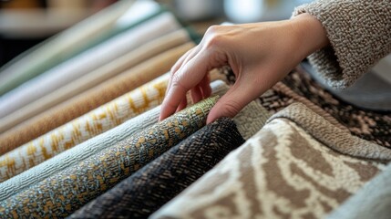 Woman selecting carpet in store