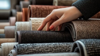 Woman choosing carpet in store