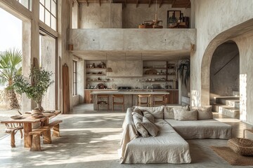 Stylish modern loft interior urban environment living space polished concrete aesthetic concept for creative inspiration
