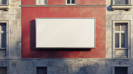 A blank billboard mockup mounted on a building facade in an urban setting, providing empty space for advertisements or branding
