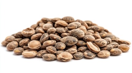 Obraz premium Pile of brown seeds on white background