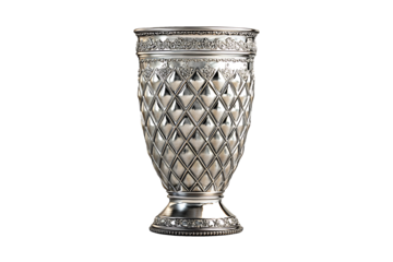 Ornate Silver Trophy Cup Isolated on Transparent Background PNG.