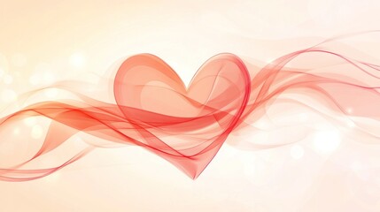 Abstract Valentine's Day Heart Design with Flowing Red Ribbon Effect