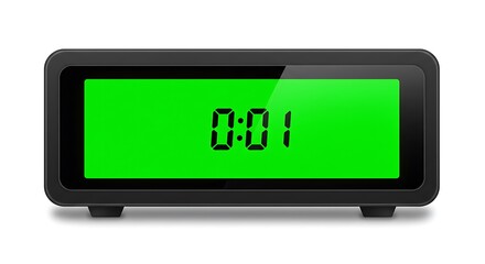Digital Clock Displaying One Second with Green Screen on White Background