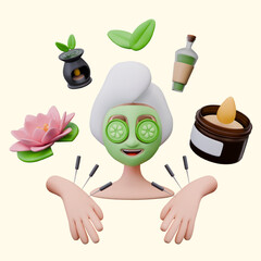 Set of 3D elements for spa concepts, compositions in fun style