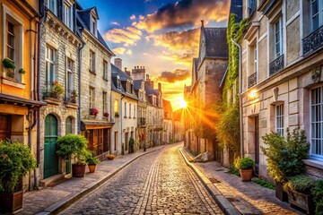 Fototapeta premium Charming Central Street Scene, Blois, France: Historic Architecture and Cobblestone Streets