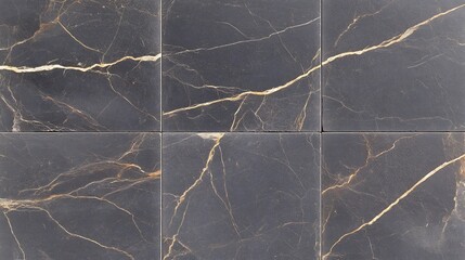 Dark grey marble tiles elegantly arranged subtle gold veining. AI Generated