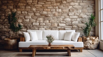 Elegant Rustic White Upholstered Sofa of Solid Wood