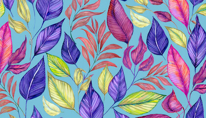 Fototapeta premium Elegant watercolor painting of leaf pattern. Hand drawn botanical art. Plant and nature