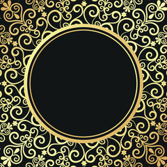 Vector golden decorative gilded frame with vintage ornament on a black background