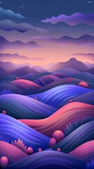 Vibrant abstract hills at sunset.
