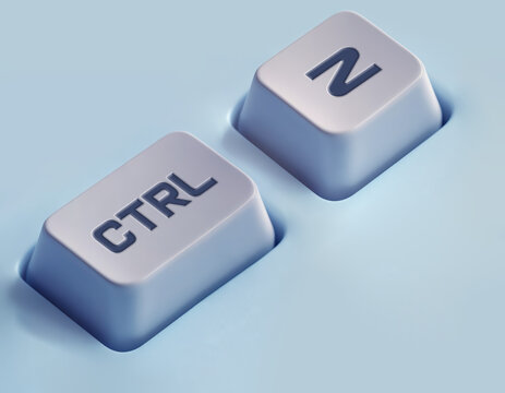 Clavier avec touches CTRL et Z sur fond bleu, rendu 3D r&eacute;aliste.
