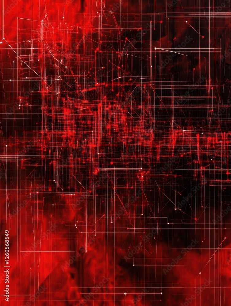 Poster abstract red tech background dynamic network system artificial neural connections digital illustrati