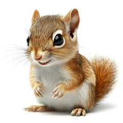 Fototapeta premium Cute baby squirrel posing, white background, wildlife, nature