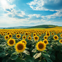 Obraz premium A field of sunflowers, the symbol of wealth.