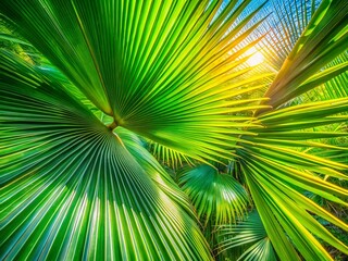 Obraz premium Close-Up Long Exposure Palm Tree Leaves, Tropical Paradise, Nature Photography