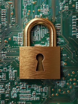 Digital Security A Padlock on a Circuit Board, 3D Render, Cyber Security, Data Protection, Digital Privacy